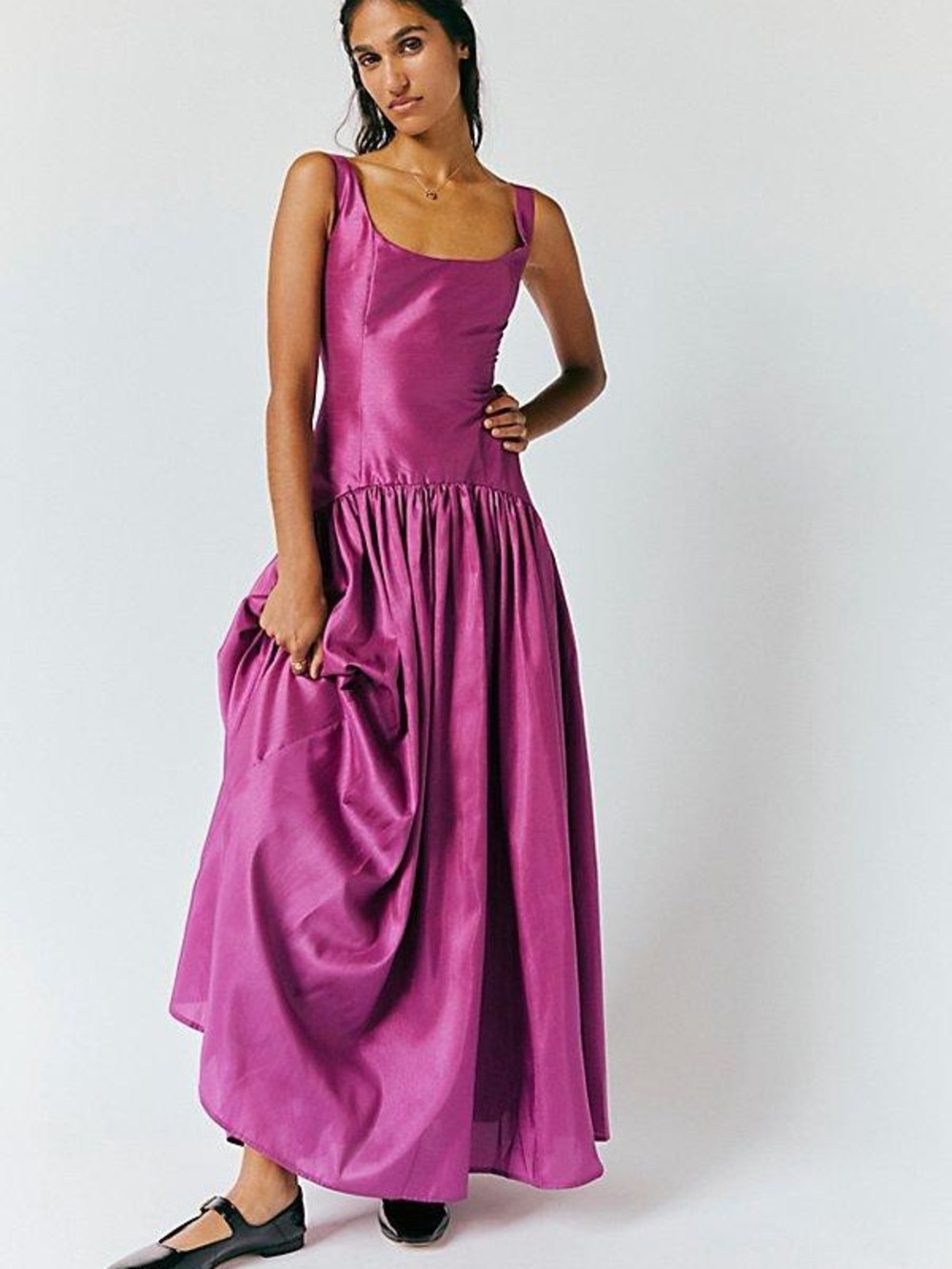 Hutch Satin Scoop-Neck Maxi Dress in Magenta